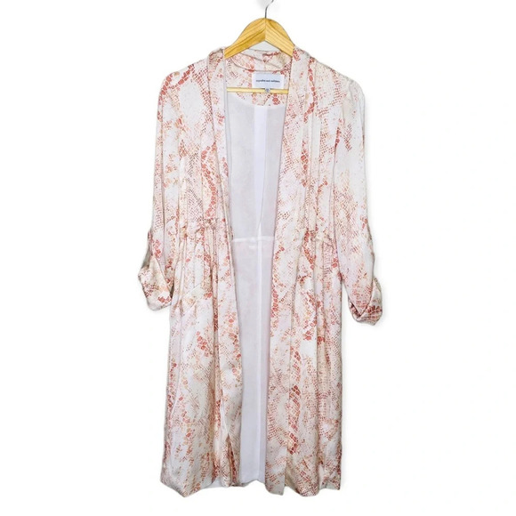 🌟NEW Cupcakes And Cashmere Beige Neptune Snakeprint Satin Trench Coat Size XS - Picture 2 of 12